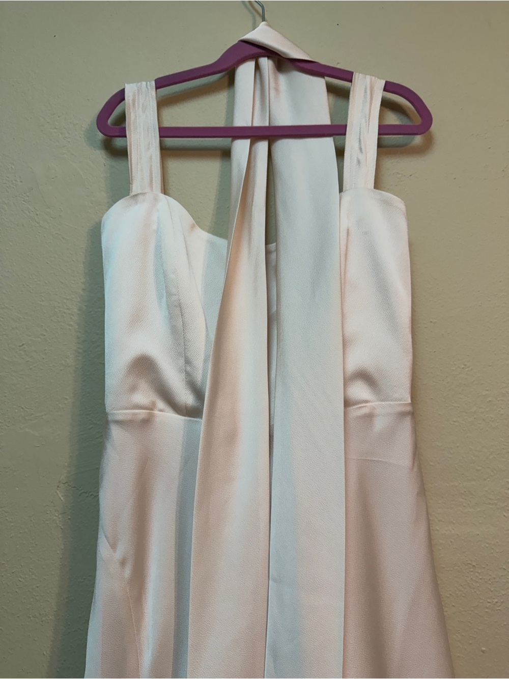 Jenny Yoo Blush Satin Midi Dress with Square Neck